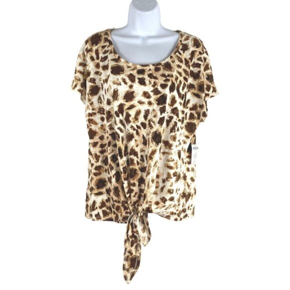 Chico's‎ Knit Top Size 2 Giraffe Sports Tie Front Short Sleeve NWT TP-2201